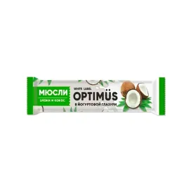 Батончик-мюсли Optimus: «Злаки и кокос в йогуртовой глазури», 30 г, 20 шт./уп.