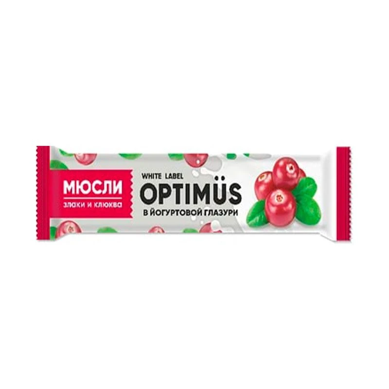 Батончик-мюсли Optimus: «Злаки и клюква в йогуртовой глазури», 30 г, 20 шт./уп.