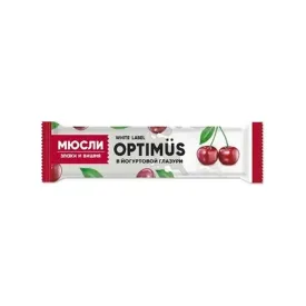 Батончик-мюсли Optimus: «Злаки и вишня в йогуртовой глазури», 30 г, 20 шт./уп.