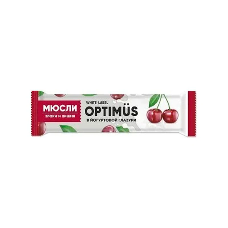 Батончик-мюсли Optimus: «Злаки и вишня в йогуртовой глазури», 30 г, 20 шт./уп.