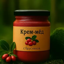 Крем-мед с брусникой, 450мл.