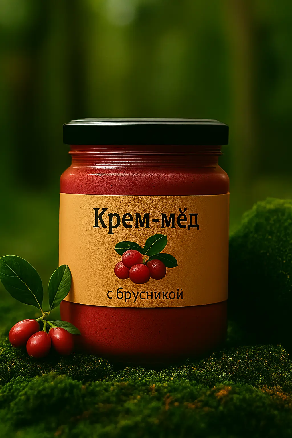 Крем-мед с брусникой, 450мл.